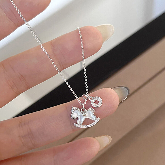 Silver-Tone Rocking Horse Pendant Necklace - One Style