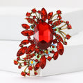 Large Red Crystal Floral Cluster Brooch with Gold Tone Frame view 2