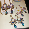 Colorful Crystal Floral Teardrop Statement Earrings in Three Styles view 1