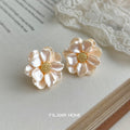 Champagne Cream Camellia Flower Gold Center Stud Earrings view 4