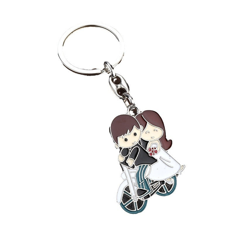 Cartoon Bride and Groom Enamel Metal Couple Keychain Pendant