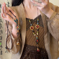 Multicolor Ceramic Bead Ring And Leaf Pendant Necklace view 1