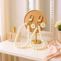 Pearl Loop Rose Medallion Bag Charms in White and Pink view 1