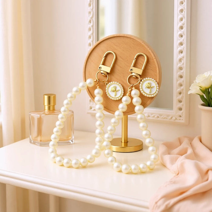 Pearl Loop Rose Medallion Bag Charms in White and Pink