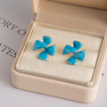 Four Blue Petal Shape Clear Center Flower Stud Earrings view 7
