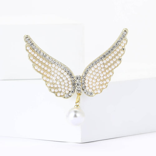 crystal angel wing brooch front view