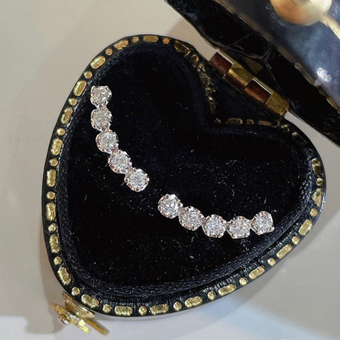 Silver Clear Seven Stone Curved Smile Climber Earrings
