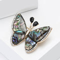 Abalone Shell Butterfly Brooch Black Antennae Rhinestone Edge view 3