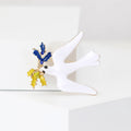 Flying Dove Brooch in Metal with White Enamel Bird Carrying a Small Flower Sprig view 2