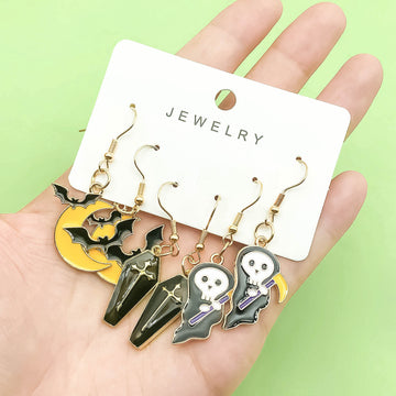 Gothic Halloween Moon Bat and Reaper Charm Earring Sets