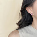 Silver Pink Pear Crystal Heart Curve Stud Earrings Pair view 2
