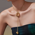 Long Snake Chain Slider Ring Dual Heart Tassel Stainless Necklace view 4