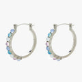 Two Tone Round Hoop Earrings with Blue and Clear Stones view 2