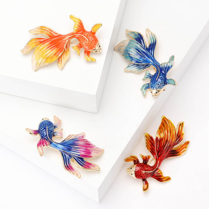 Enamel Flowing-tail Goldfish Brooch In 4 Color Variants