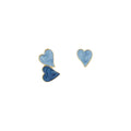 Asymmetrical Blue Heart Earrings in Stud and Clip On Styles view 5