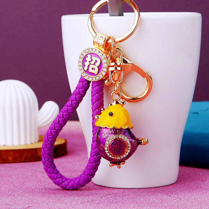 Crystal Fortune Chick Keychains with Cords and Loose Braided Loops