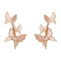 Gold Tone Pink Butterfly Cluster Earrings In Clip And Stud Styles view 5