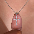Silver Tone Marquise CZ Geometric Cross Pendant Necklace view 2