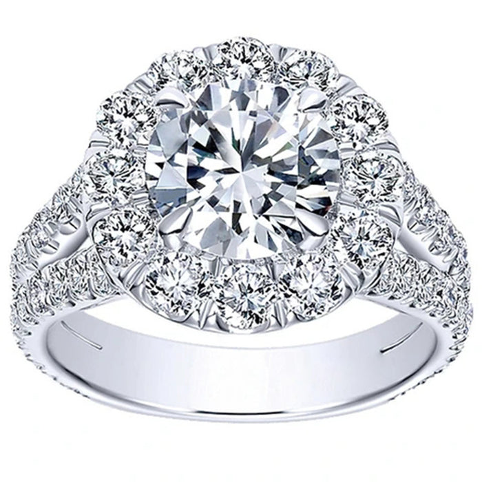 Silver Tone Round Floral Halo Ring With Clear Stones