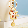 Gold Tone Fortune Toad and Red Plaque Character Keychain view 4