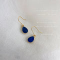 Gold Dark Blue Faceted Teardrop Hook Dangle Earrings view 1