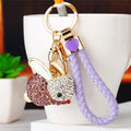 Pearl Accent and Crystal Seated Rabbit Keychains with Braided Loops view 12