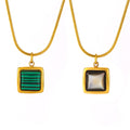 Gold Square Pendant Snake Chain Necklace Black Shell Malachite view 5