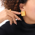 Gold Diagonal Stripe Square Stud Earrings Polished Metal view 4