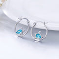 Silver Tone Turtle Hoop Earrings Blue Teardrop Accents view 2