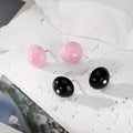 Pink and Black Glossy Round Dome Stud Earrings in Two Colors view 1