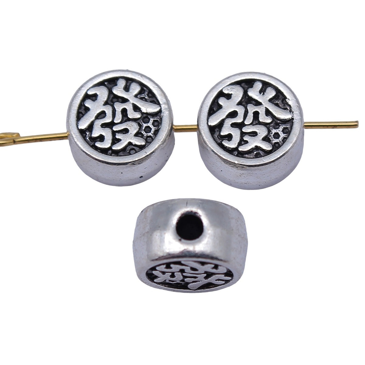 10x10x5.8mm 2.6g Multicolor Zinc Alloy Fortune Chinese Character Small Hole Beads for DIY Jewelry Making