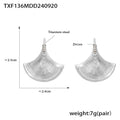 Gold Steel Fan Shell Earrings Pendant Necklace Herringbone Chain view 8