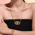 Gold Tone Evil Eye Baguette Zircon Pendant Necklace Titanium Steel view 2