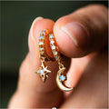 Gold Star Moon Charm Huggie Hoop Earrings Opal Tone Alloy view 1