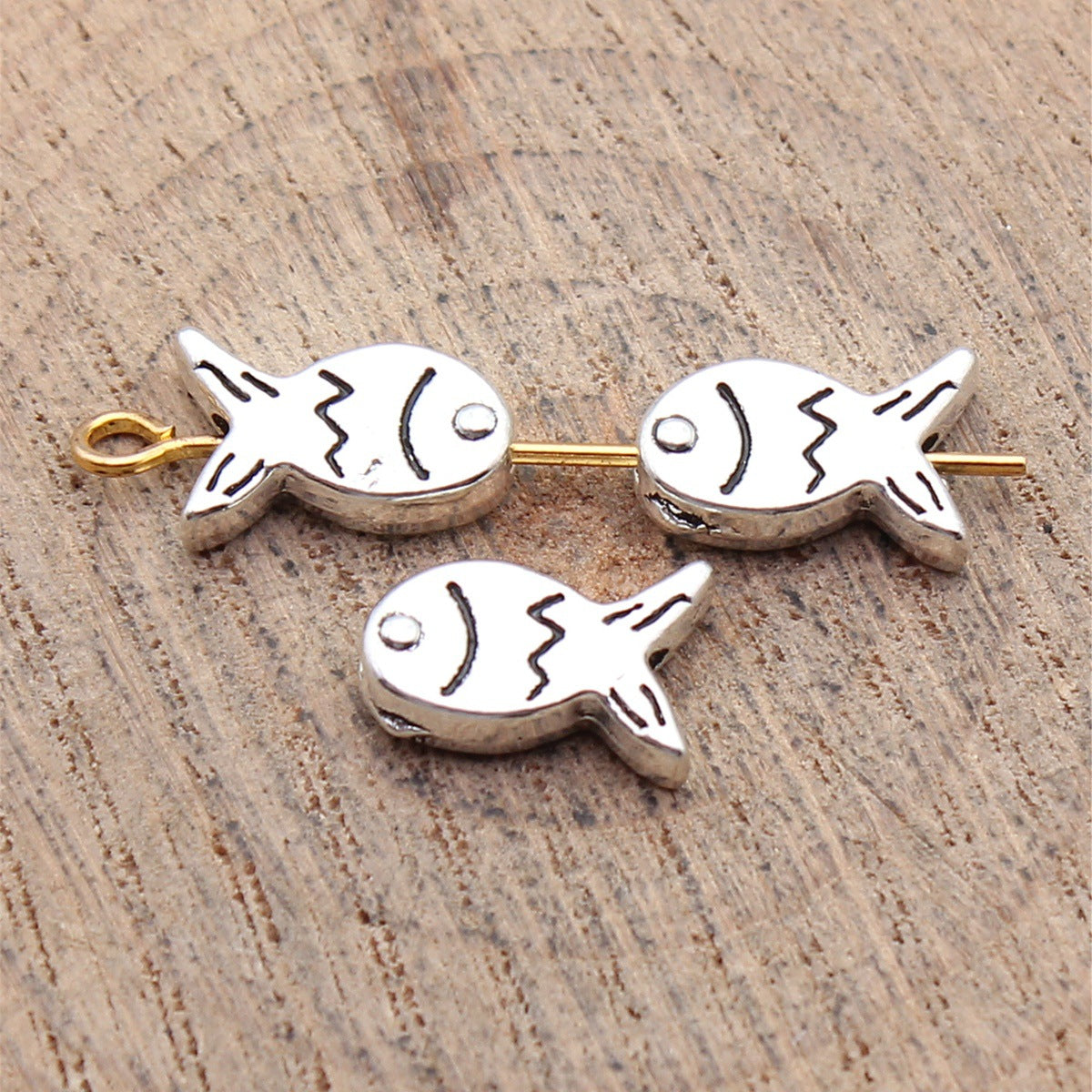 11x7.8x3.8mm 0.9g Antique Silver Zinc Alloy Double Sided Fish Small Hole Beads for DIY Bracelet Making