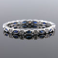 Silver Tone Blue Marquise CZ Thin Eternity Band Ring view 2
