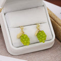 Green Grape Cluster and Leaf Gold Tone Stud Earrings view 4