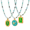 Beaded Pendant Necklace Green Rose Or Turquoise Sun Disc view 5