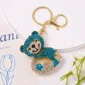 Rhinestone Bear Heart Keychain Gold Base Three Colors view 4