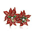 Red Poinsettia Flower Brooch with Green Crystal Centers view 1