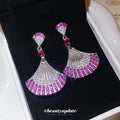Pink Crystal Fan Drop Earrings in Polished Statement Design view 3