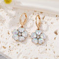 Gold Tone Iridescent Crystal Flower Huggie Drop Earrings in Six Colors view 6