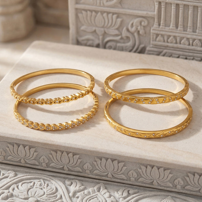 Slim Crystal Hinged Bangle Collection in Gold and Silver Tone