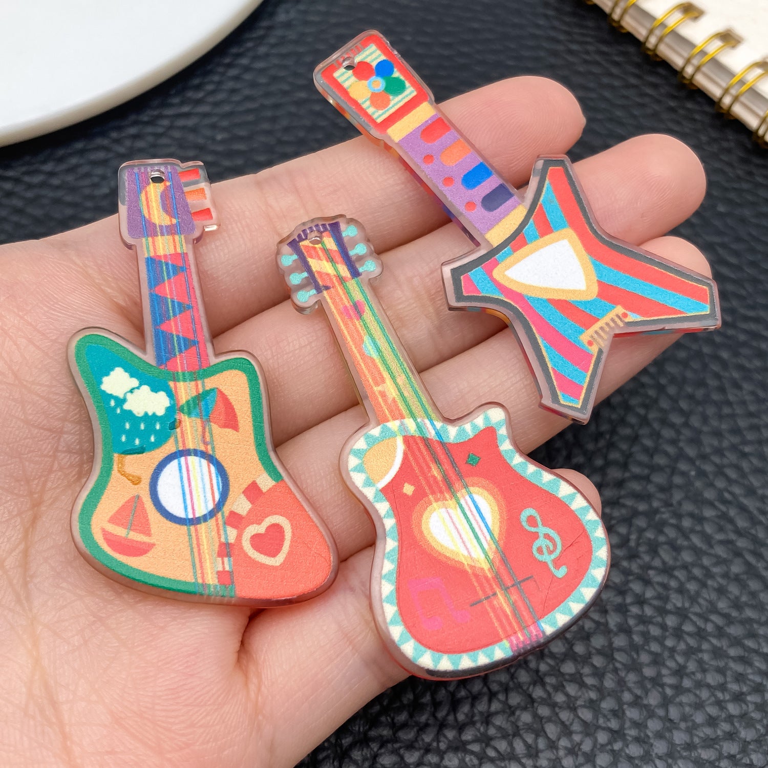 Printed Acrylic Music Guitar Pipa Guqin Double Sided Charm Pendant for Keychain Jewelry Making