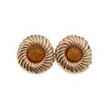 Ridged Round Stud Earrings With Brown Centers in Two Tones view 5