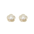 Black Camellia Flower Pearl Look Center Stud Earrings view 5