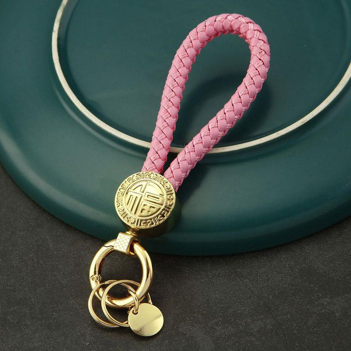 Fortune Medallion Braided Wrist Loop Keychains in Four Colors