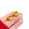 Gold Tone Textured Crystal Huggie Hoop Fashion Earrings view 5