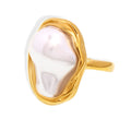 Gold Titanium Steel Irregular Imitation Pearl Ring Size 7 view 5