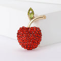 Red Crystal Apple Brooch with Green Leaf and Gold Tone Stem view 6